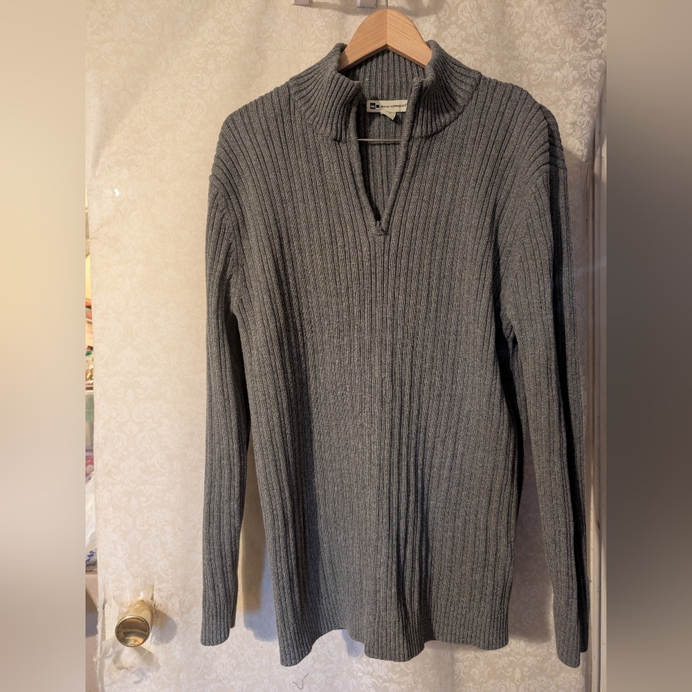 Wilke-Rodriguez Gray Knit Cotton Sweater‎ Quarter Zip Sz. XLT